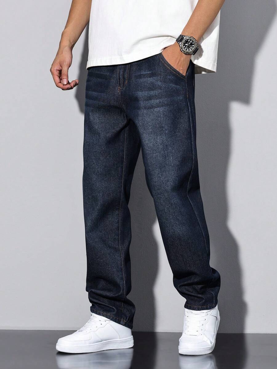 Manfinity Homme Men's Distressed Washed Warm Denim Jeans-6