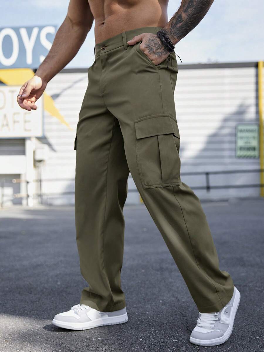 Manfinity Homme Men's Stylish Loose Pants With Big Pockets-3