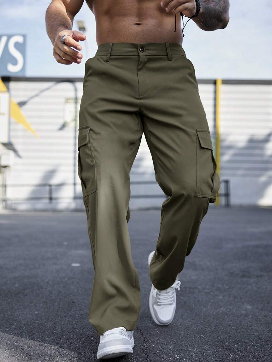 Manfinity Homme Men's Stylish Loose Pants With Big Pockets-4