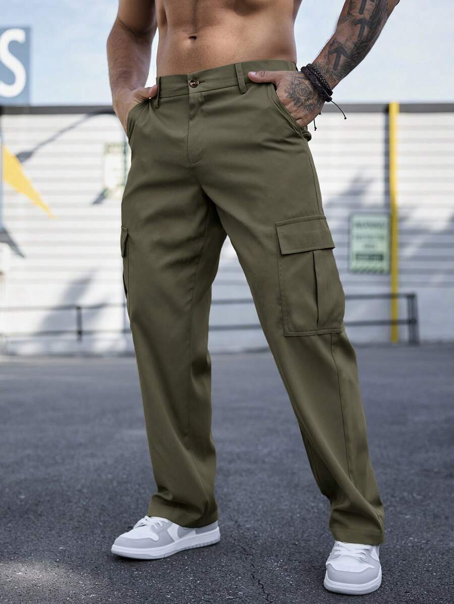 Manfinity Homme Men's Stylish Loose Pants With Big Pockets-5