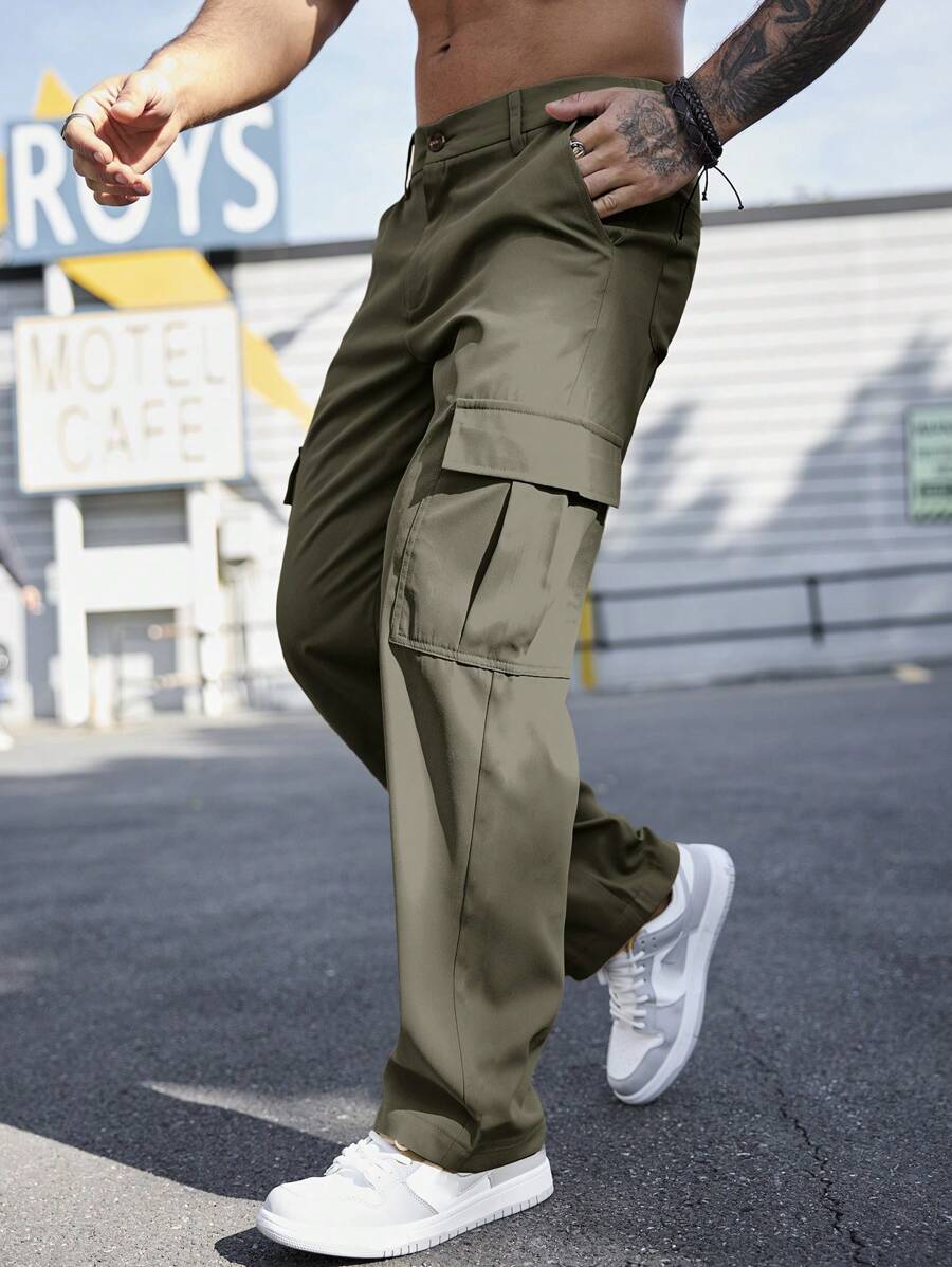 Manfinity Homme Men's Stylish Loose Pants With Big Pockets-6