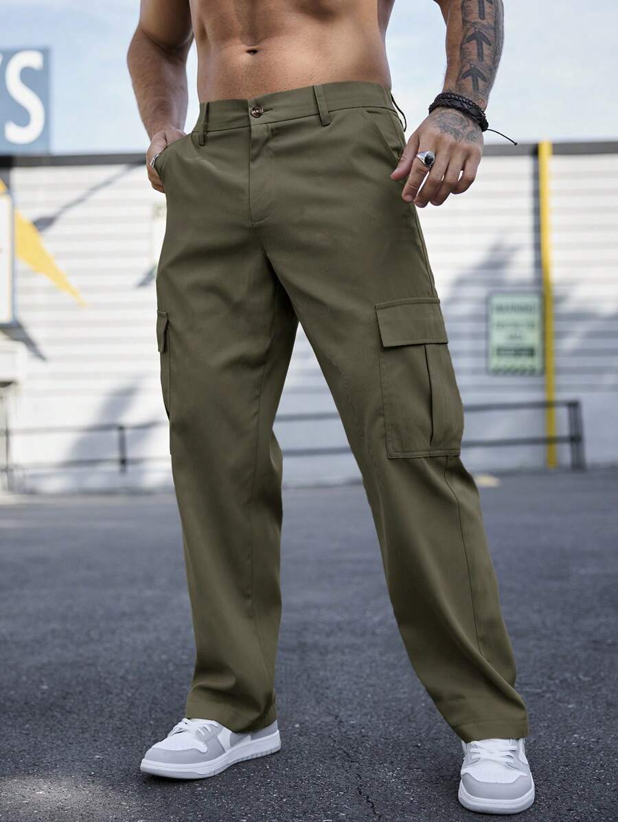 Manfinity Homme Men's Stylish Loose Pants With Big Pockets-7