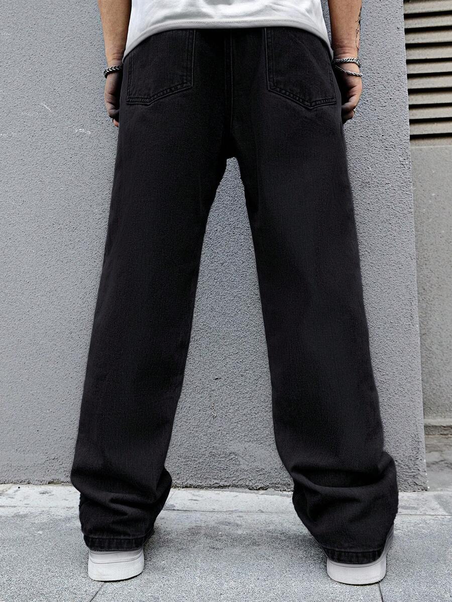 Manfinity Hypemode Loose Fit Men's Straight Leg Jeans With Floral Embroidery-2