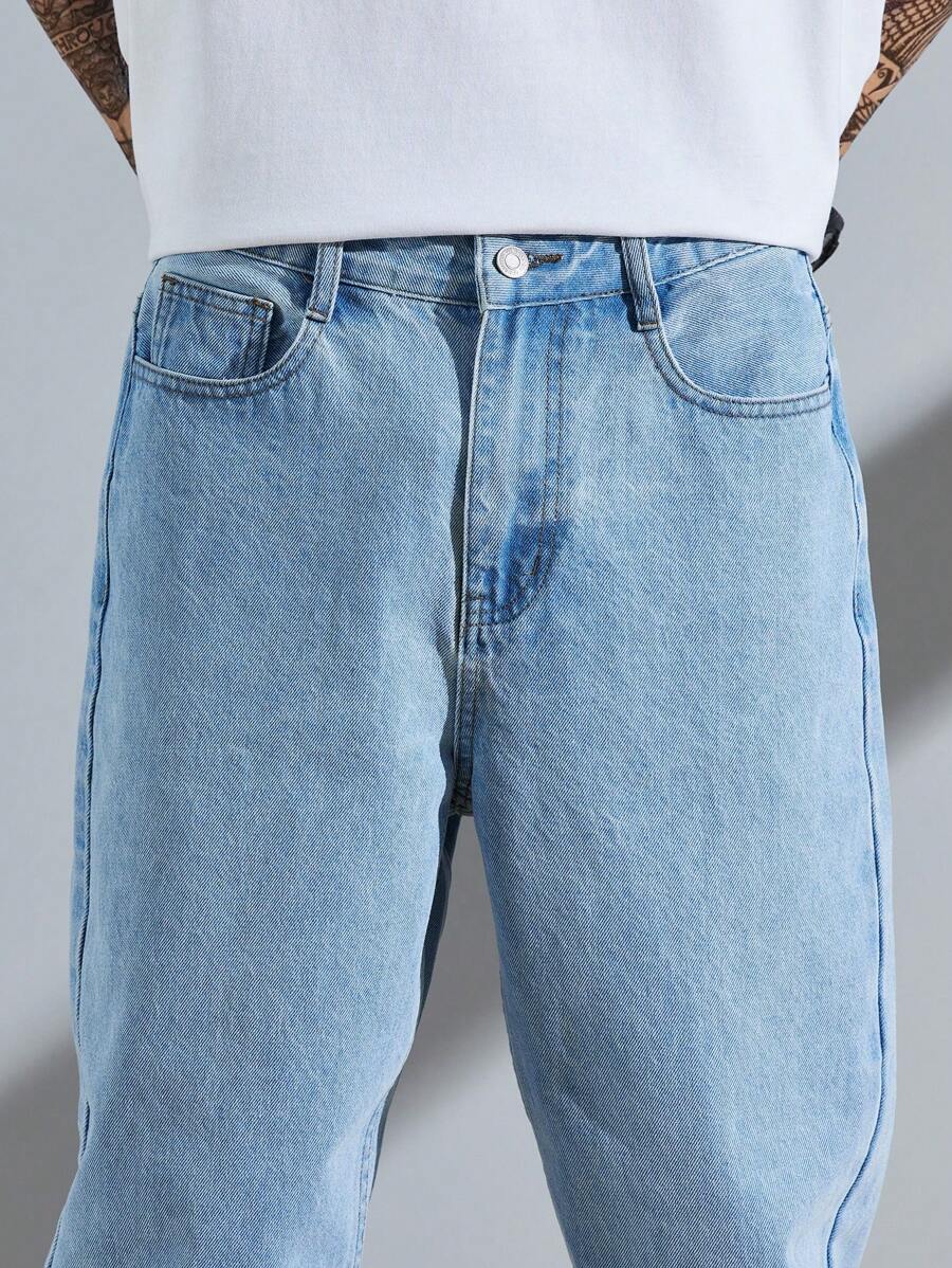 Manfinity Hypemode Men Slant Pocket Carrot Jeans, Plain Long Washed -6