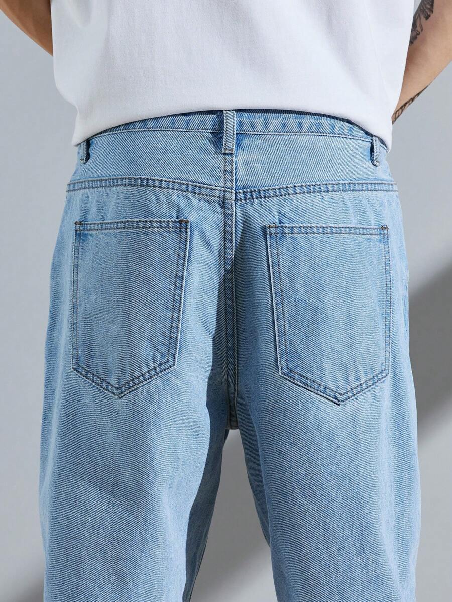 Manfinity Hypemode Men Slant Pocket Carrot Jeans, Plain Long Washed -7