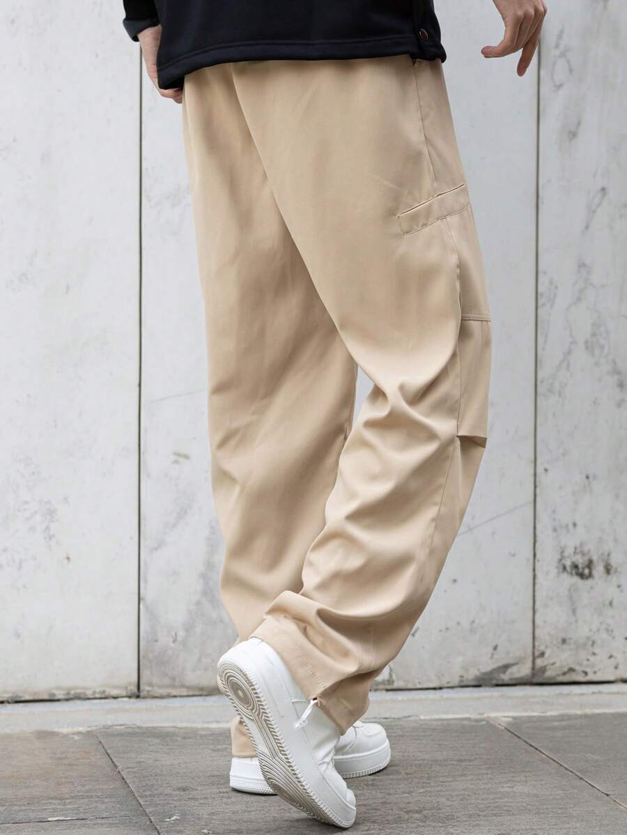 Manfinity Hypemode Men's Solid Color Drawstring Waist Long Pants-2