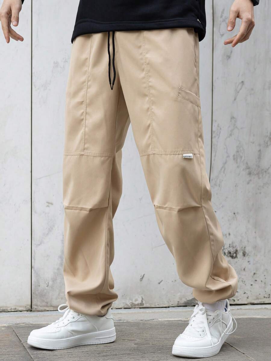 Manfinity Hypemode Men's Solid Color Drawstring Waist Long Pants-3