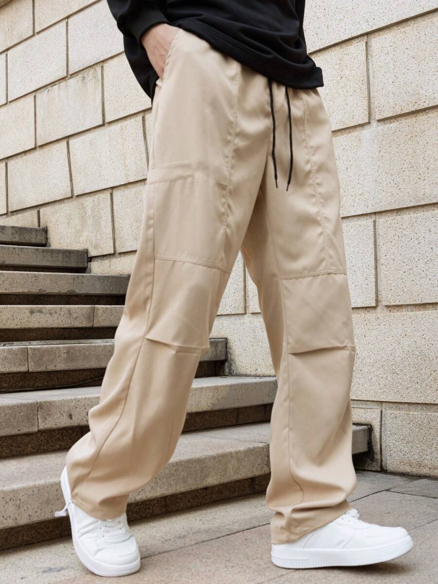 Manfinity Hypemode Men's Solid Color Drawstring Waist Long Pants-5