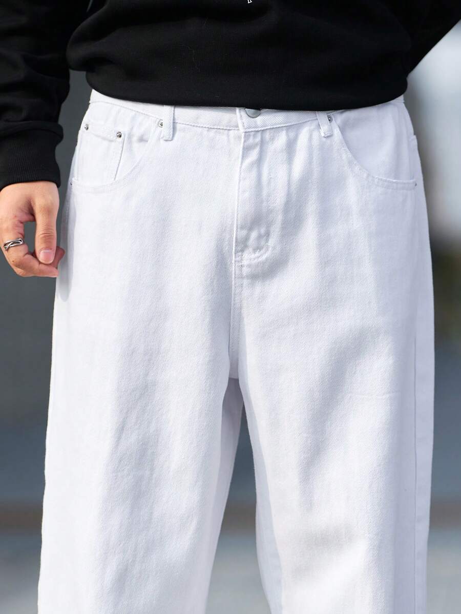 Manfinity Hypemode Men's Straight-Leg Jeans Pants, Solid Color Casual Trousers For Everyday Wear-7