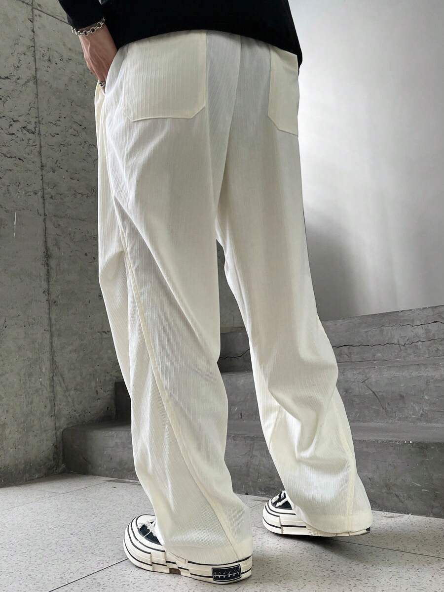 Manfinity Hypemode Solid Color Drawstring Pocket Casual Wide Leg Pants-2