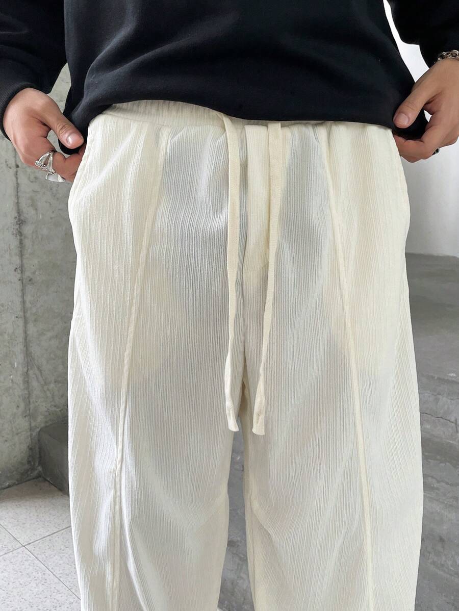 Manfinity Hypemode Solid Color Drawstring Pocket Casual Wide Leg Pants-3