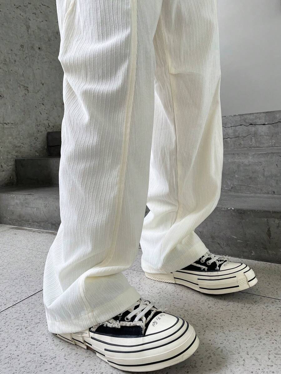 Manfinity Hypemode Solid Color Drawstring Pocket Casual Wide Leg Pants-7