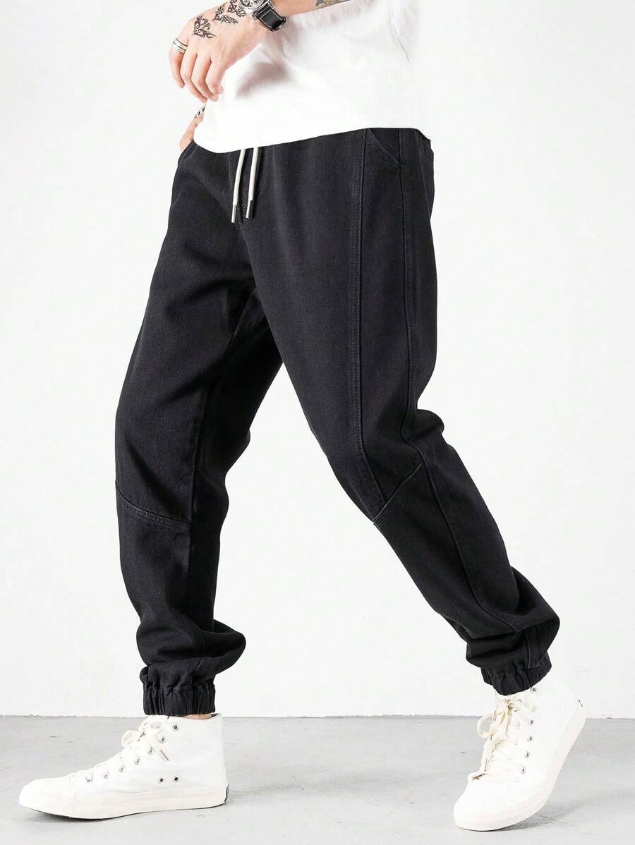Manfinity Loose-Fit Men's Cotton Drawstring Waist Jogger Jeans-3