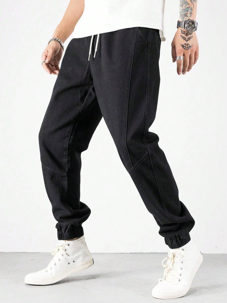 Manfinity Loose-Fit Men's Cotton Drawstring Waist Jogger Jeans-5