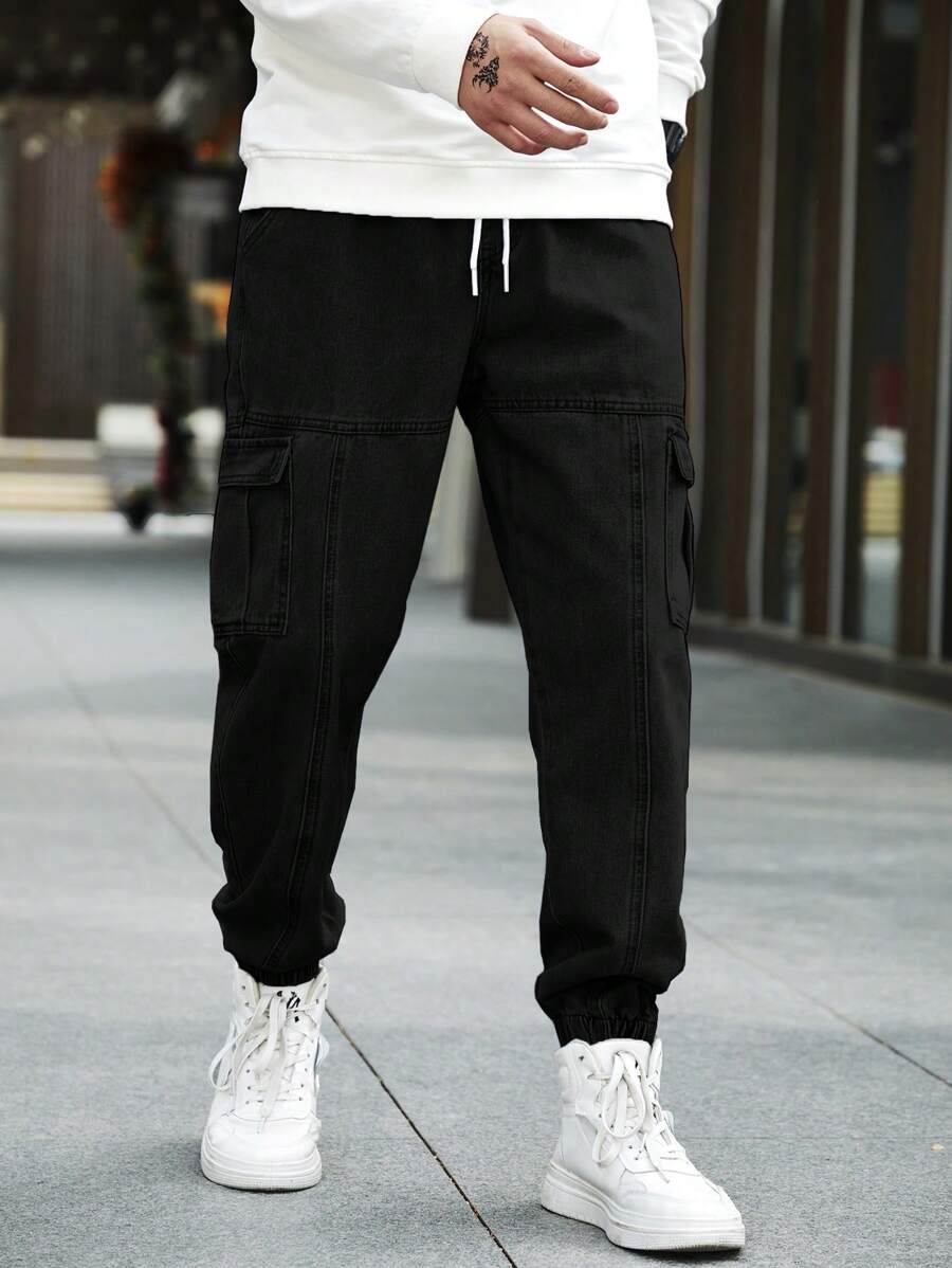 Manfinity Loose Men's Flap Pocket Side Jogger Jeans-4