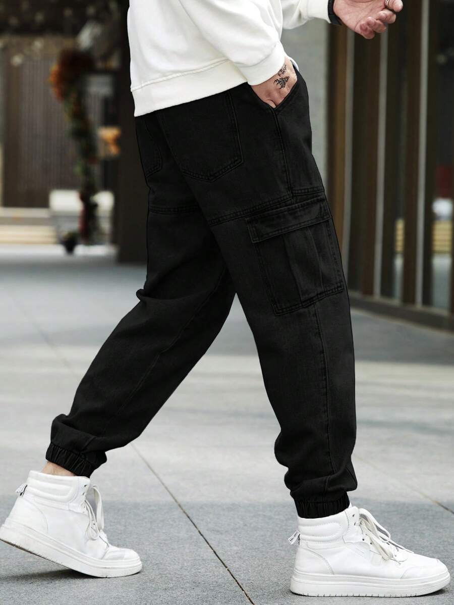 Manfinity Loose Men's Flap Pocket Side Jogger Jeans-5