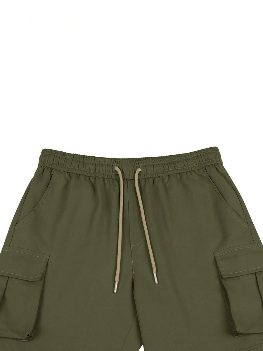 Manfinity Men's Solid Color Drawstring Waist Cargo Casual Pants-5