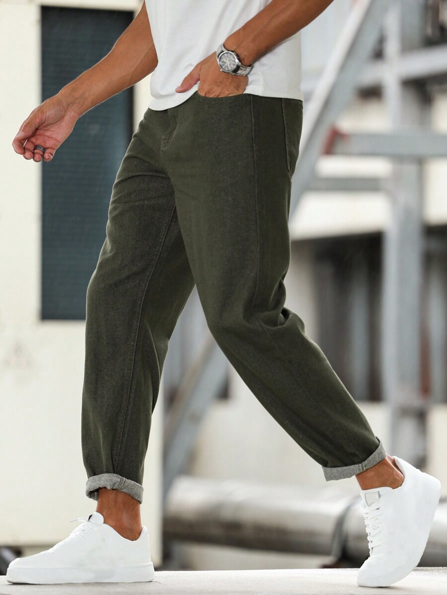 Manfinity RivetRise Men's Casual Simple Solid Color Skinny Fit Jeans-3