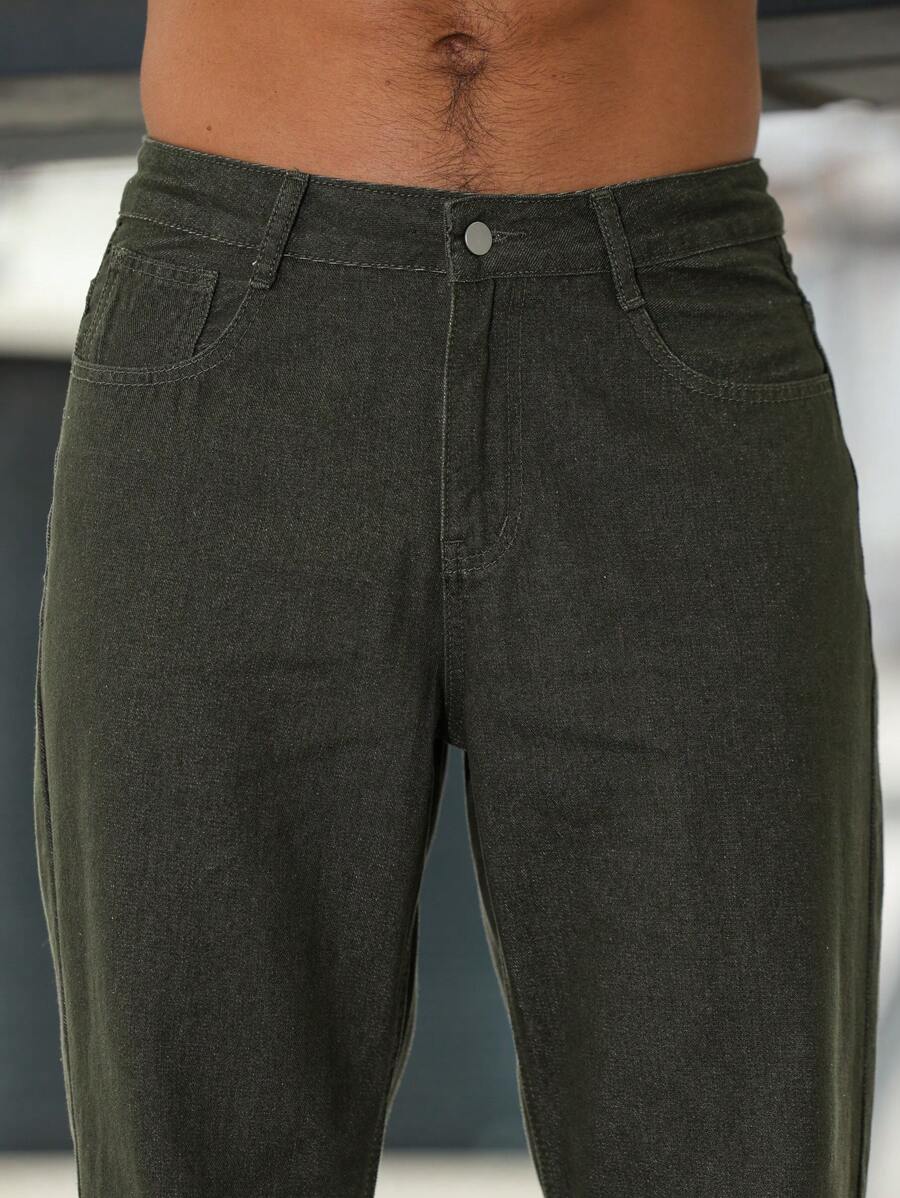 Manfinity RivetRise Men's Casual Simple Solid Color Skinny Fit Jeans-4