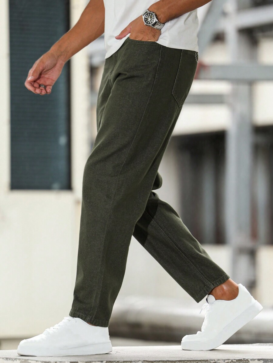 Manfinity RivetRise Men's Casual Simple Solid Color Skinny Fit Jeans-5