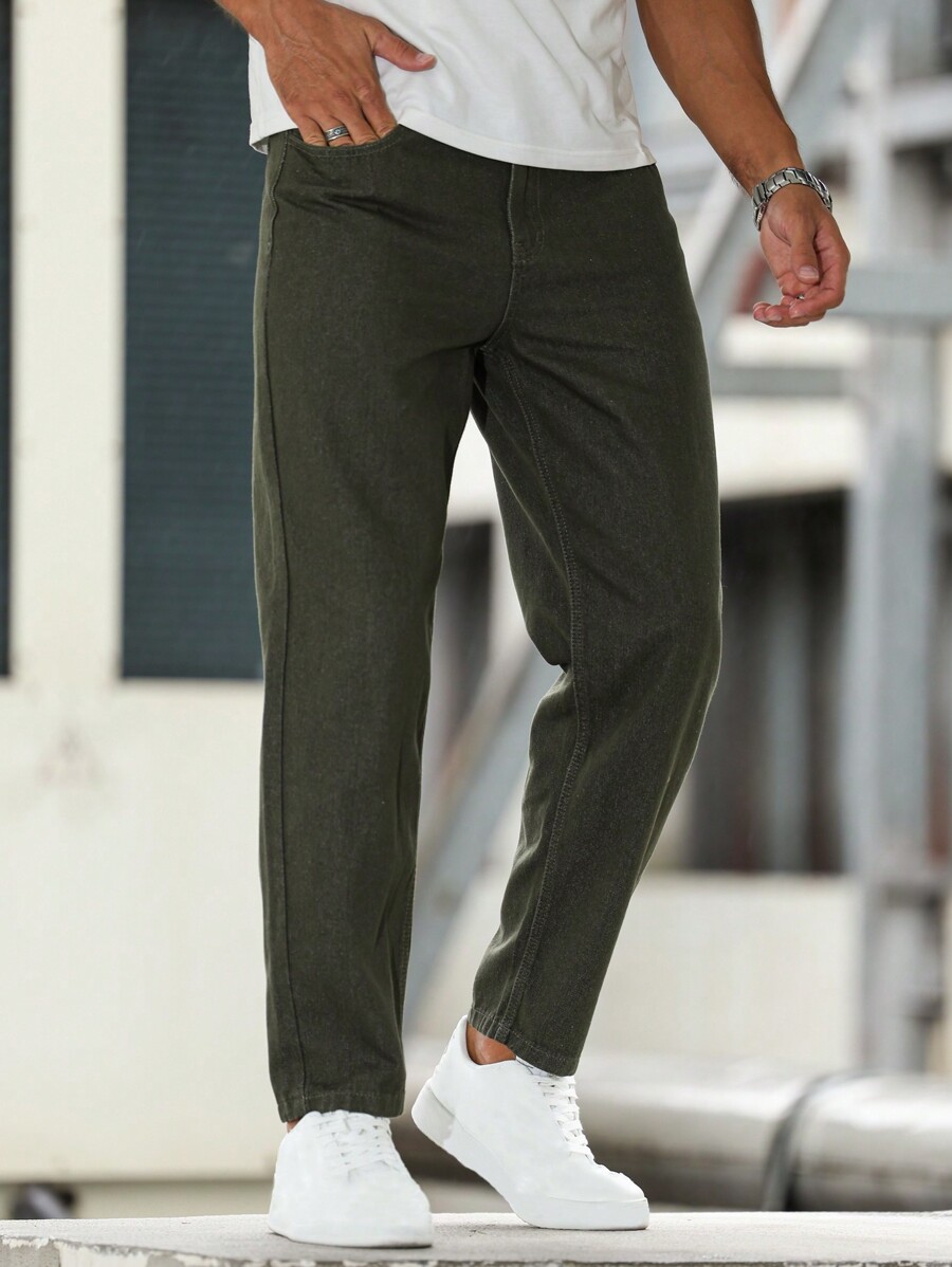 Manfinity RivetRise Men's Casual Simple Solid Color Skinny Fit Jeans-7