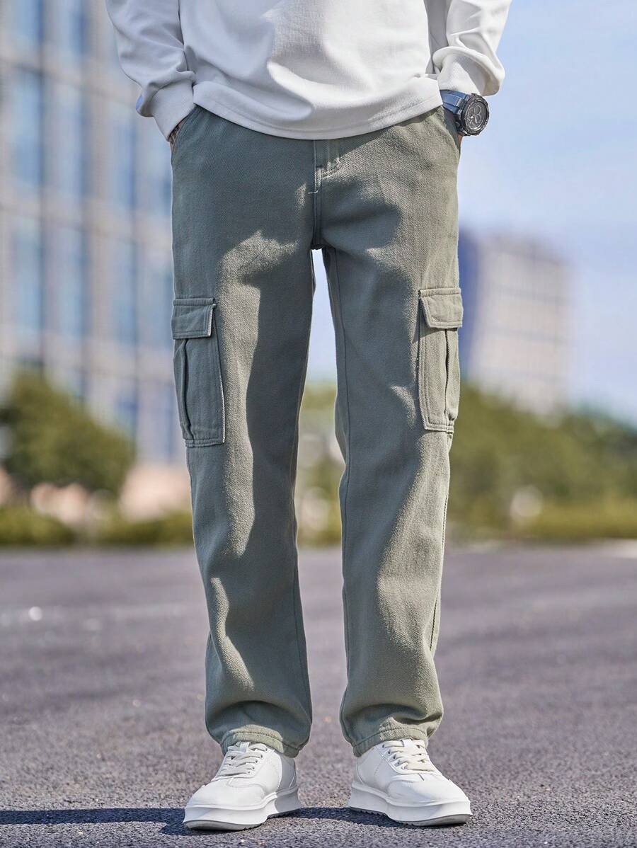 Manfinity RivetRise Men's Solid Color Casual Straight-Leg Pocket Jeans-6