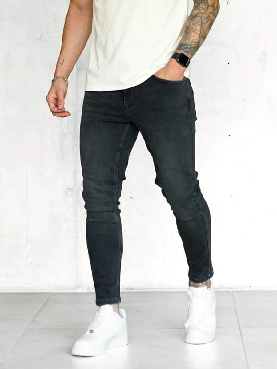 Men Slant Pocket Skinny Jeans-3