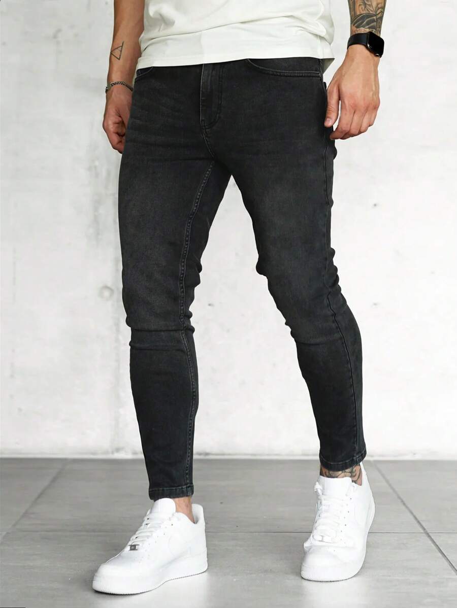 Men Slant Pocket Skinny Jeans-4