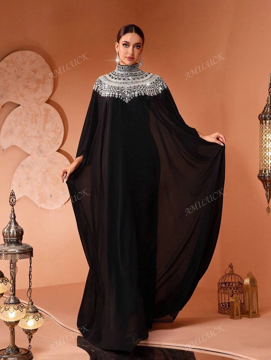 New Elegant Luxury Beaded Lace Applique Women Long Robe Gown-4