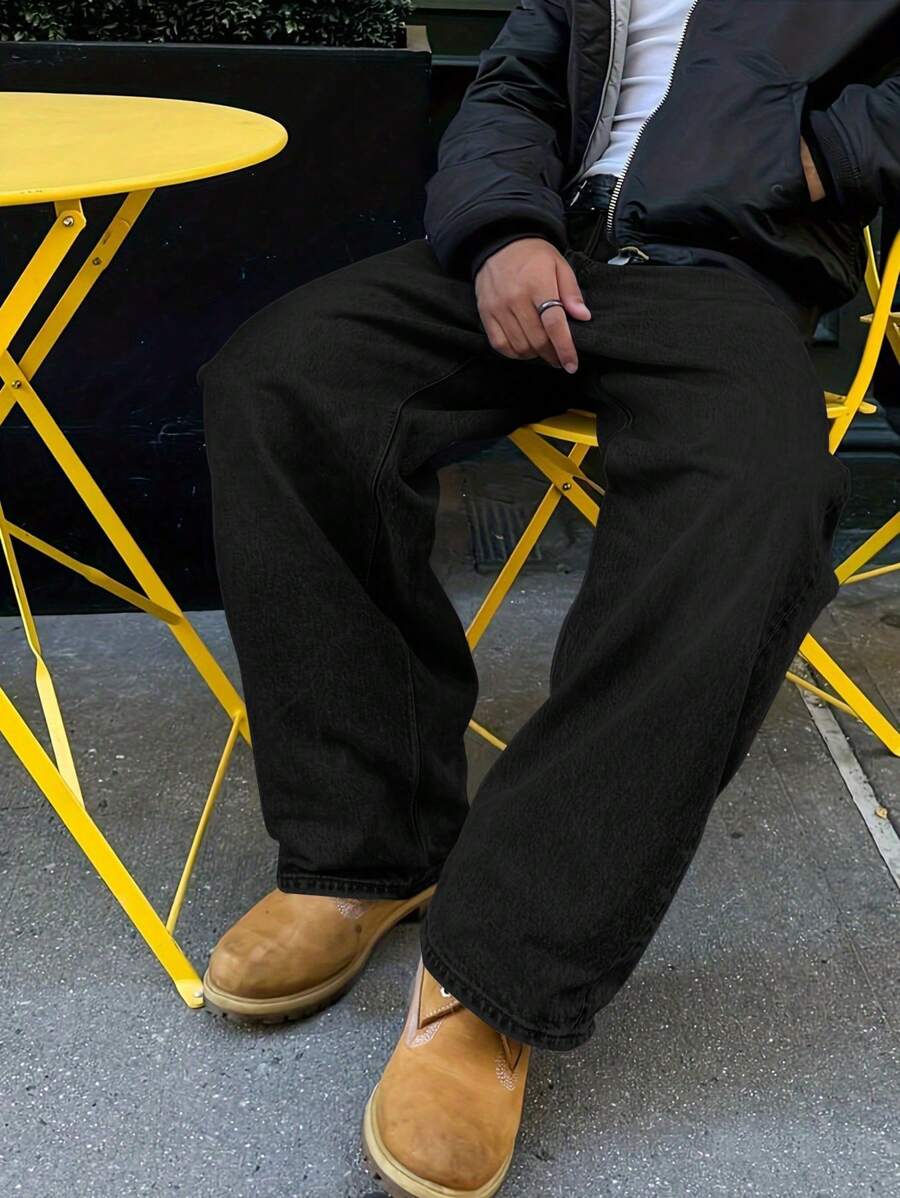 Straight Leg Cotton Washed Jeans, Personality Versatile-3