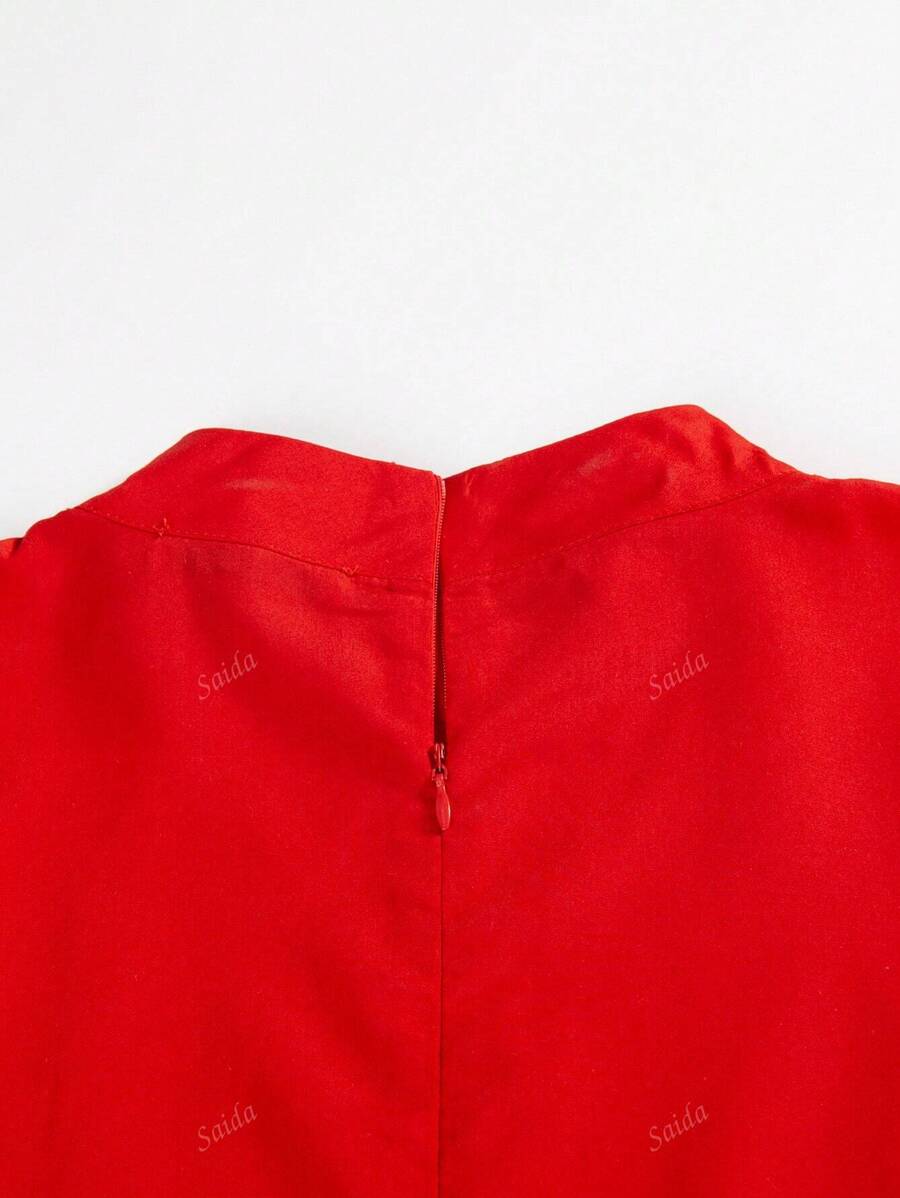 Women's Stand Collar Solid Color Lantern Sleeve Elegant Maxi Dress-6