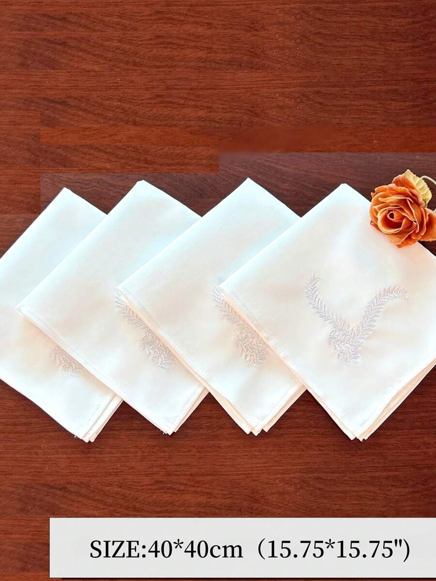 100% Cotton Kitchen Napkins, Elegant Embroidered Leaf Design-4