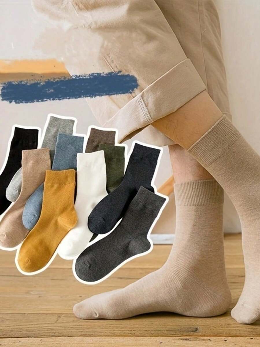 10pairs lot Men's Mid-calf Socks In 10 Colors For Spring, Summer-2