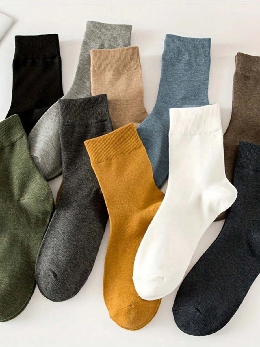 10pairs lot Men's Mid-calf Socks In 10 Colors For Spring, Summer-3