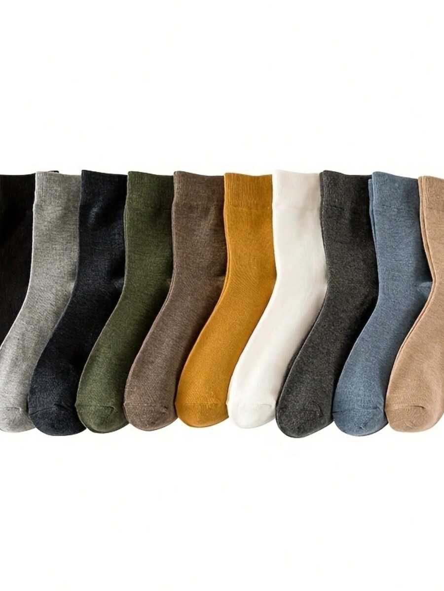 10pairs lot Men's Mid-calf Socks In 10 Colors For Spring, Summer-4