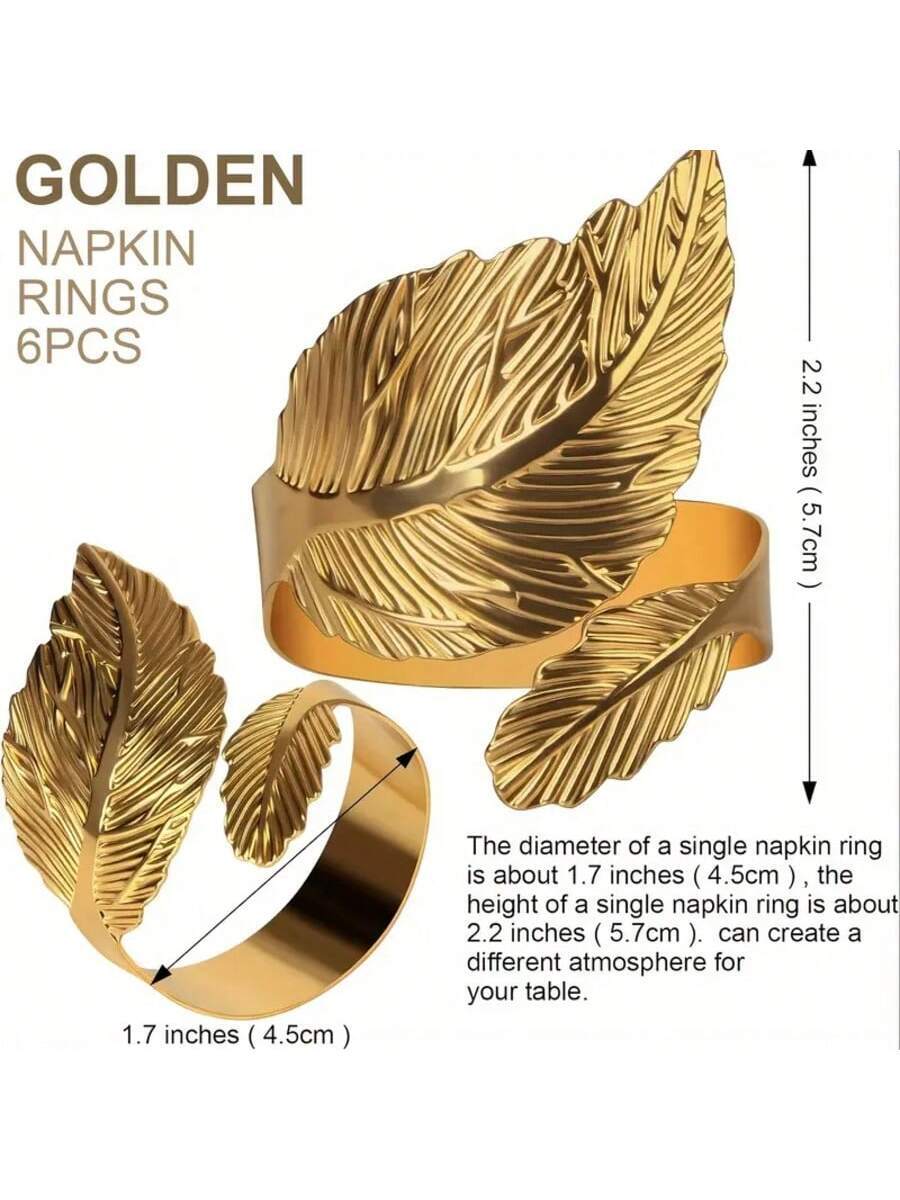 12-Piece Set 6 Gold Napkin Rings & 6 Square Satin-3