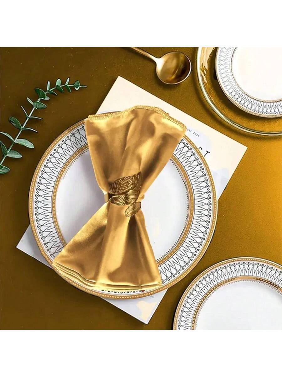 12-Piece Set 6 Gold Napkin Rings & 6 Square Satin-4