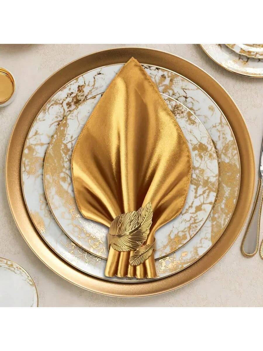 12-Piece Set 6 Gold Napkin Rings & 6 Square Satin-5
