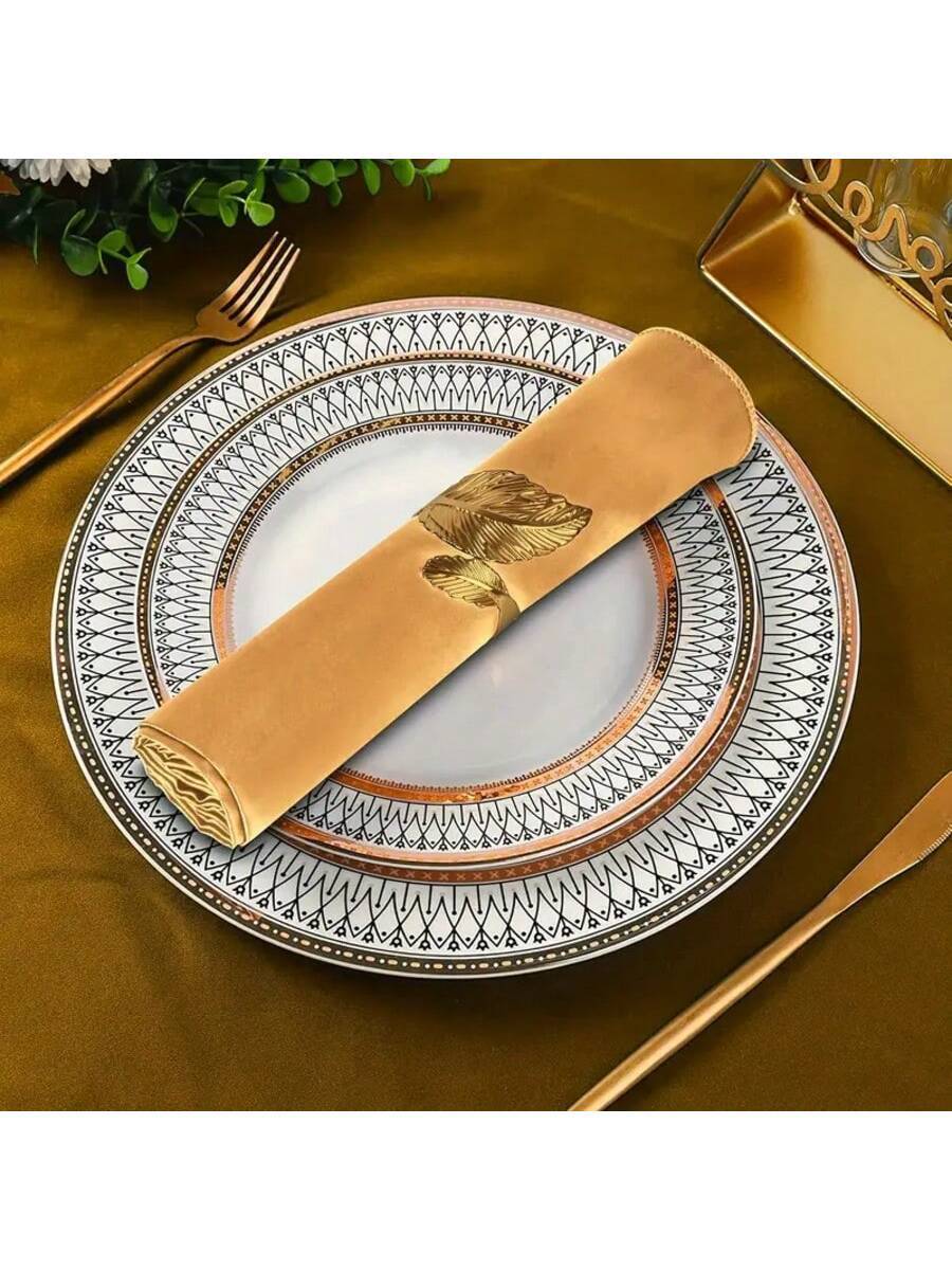 12-Piece Set 6 Gold Napkin Rings & 6 Square Satin-7