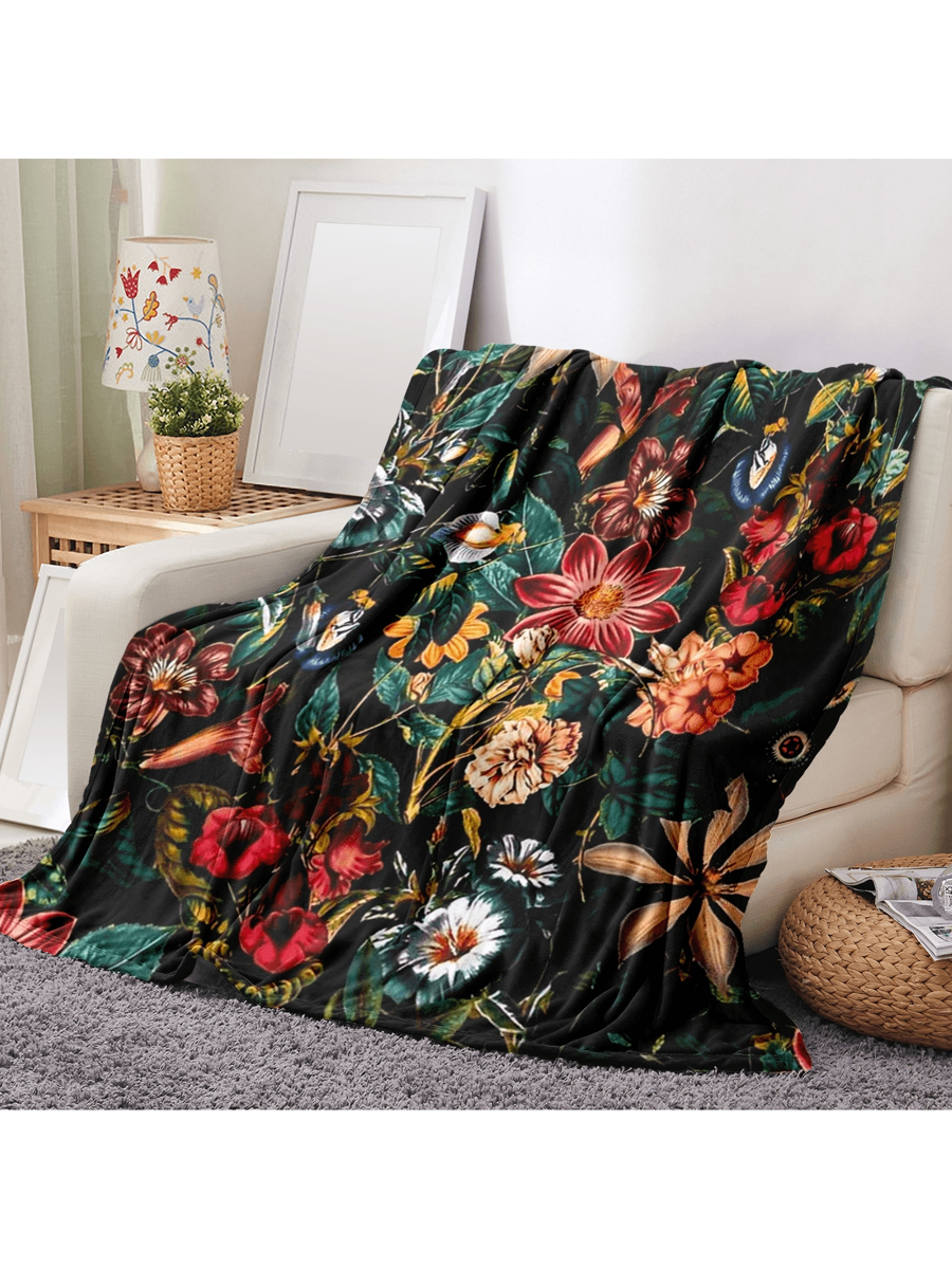 1PC Retro Floral Flannel Blanket, Soft Warm Throw Blanket Nap Blanket-3