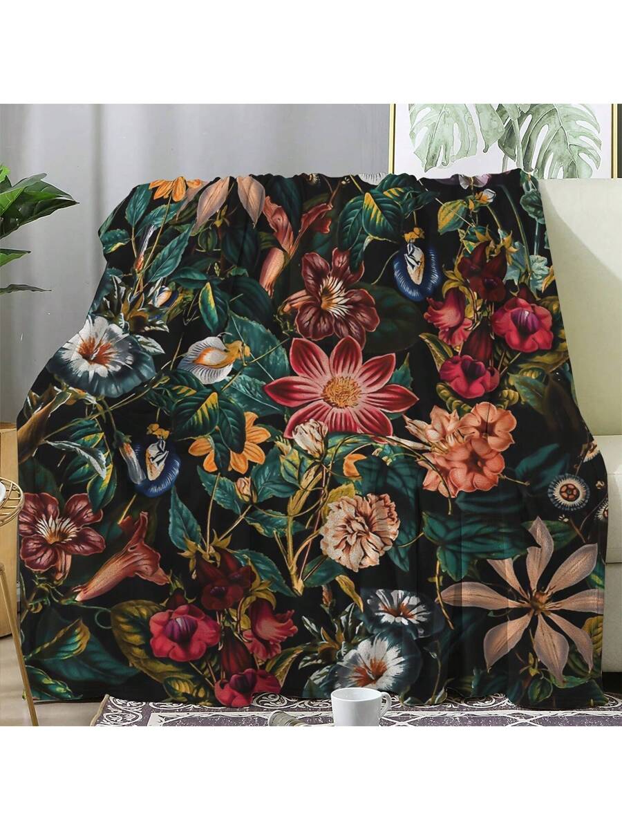 1PC Retro Floral Flannel Blanket, Soft Warm Throw Blanket Nap Blanket-5