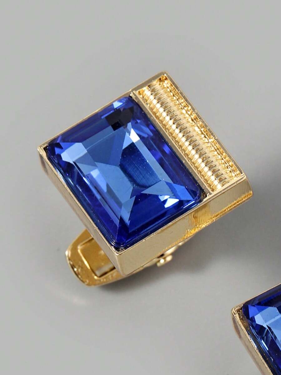 1pair Luxurious Men Two Tone Geometric Decor Cufflink-4