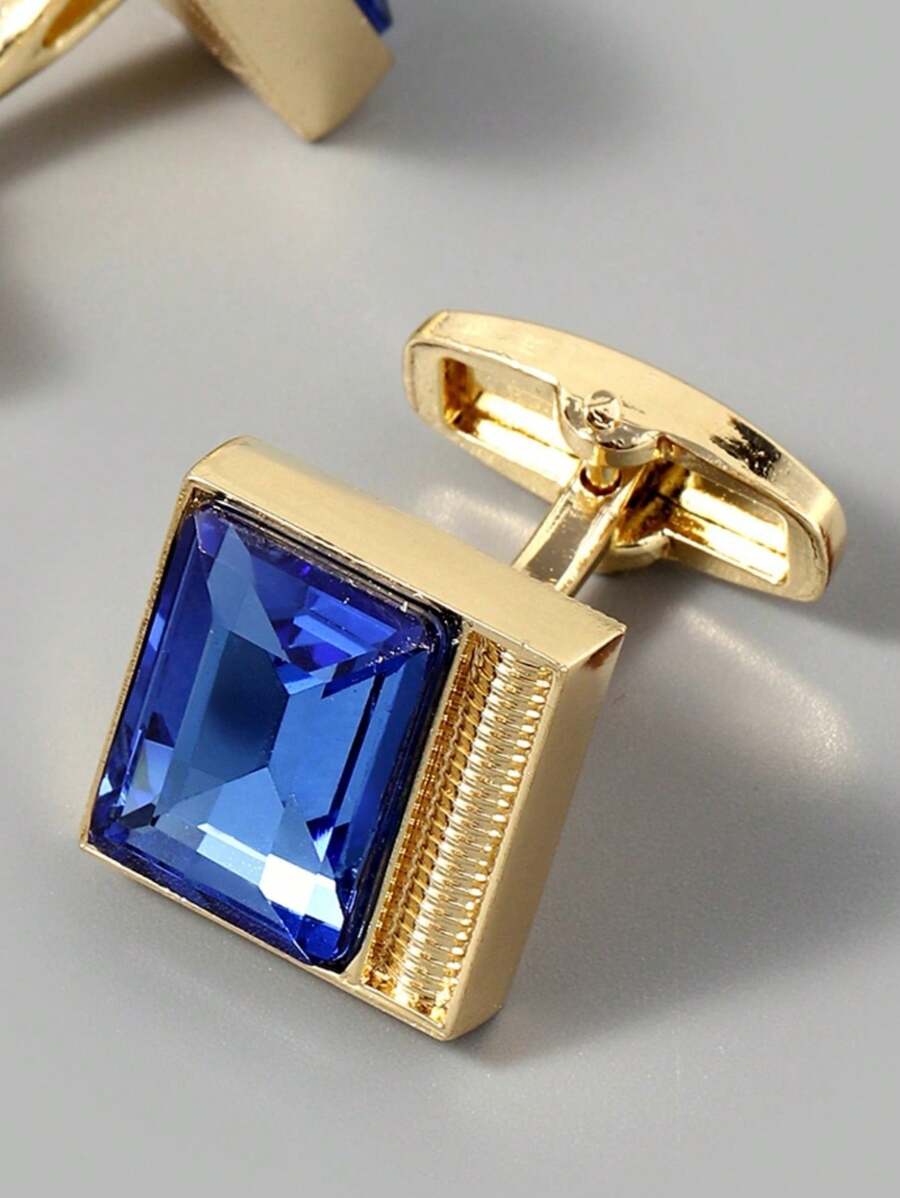 1pair Luxurious Men Two Tone Geometric Decor Cufflink-5