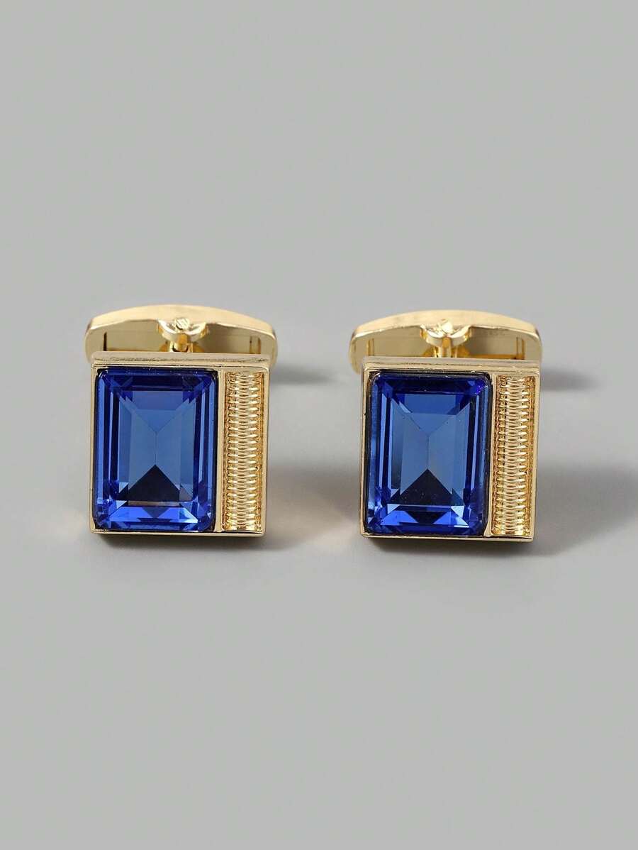 1pair Luxurious Men Two Tone Geometric Decor Cufflink-7