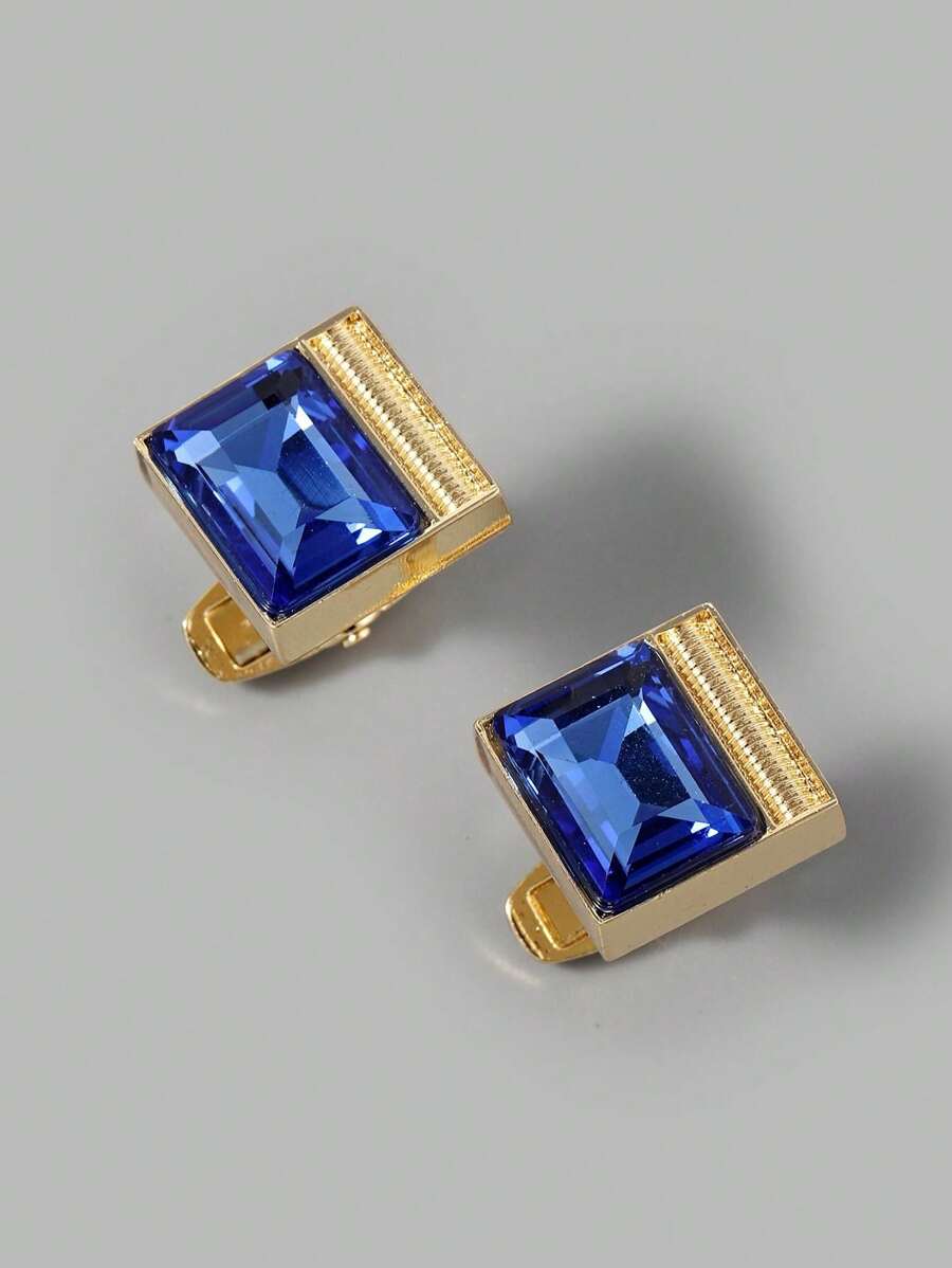 1pair Luxurious Men Two Tone Geometric Decor Cufflink-8