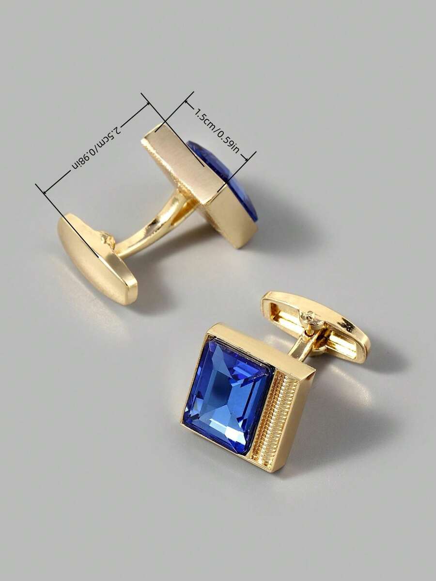 1pair Luxurious Men Two Tone Geometric Decor Cufflink-9