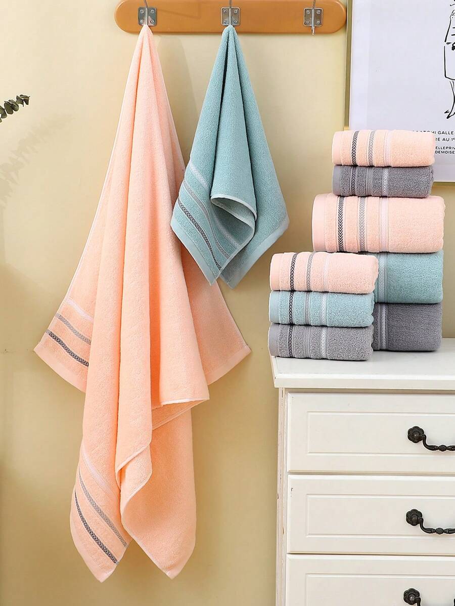1pc Bath Towel, 100% Cotton Rectangular 70 140cm Minimalist Jacquard Pattern Or 34 71cm-3