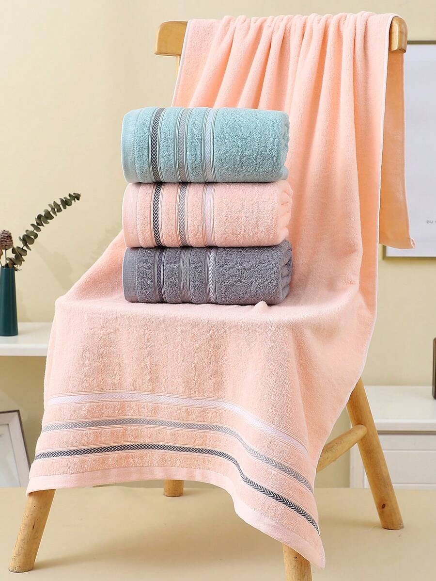 1pc Bath Towel, 100% Cotton Rectangular 70 140cm Minimalist Jacquard Pattern Or 34 71cm-4