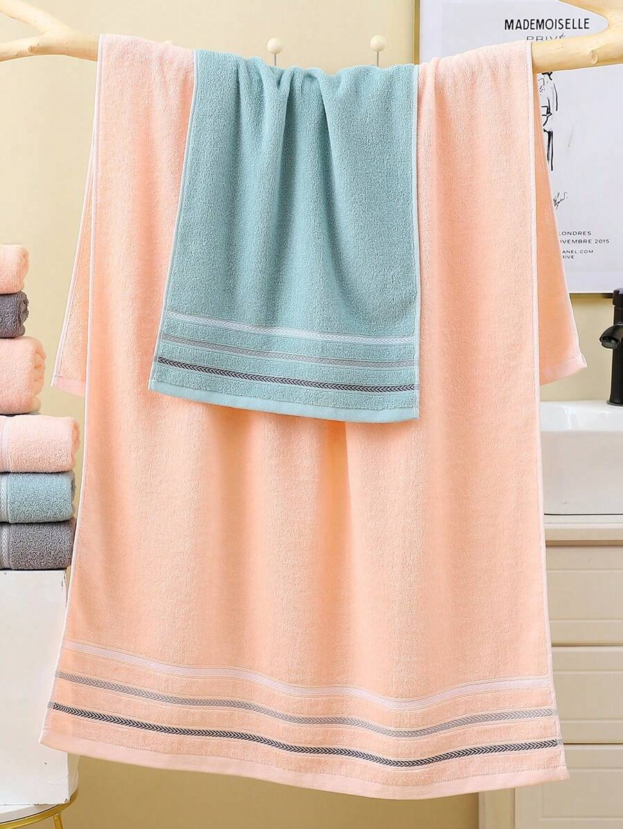 1pc Bath Towel, 100% Cotton Rectangular 70 140cm Minimalist Jacquard Pattern Or 34 71cm-5