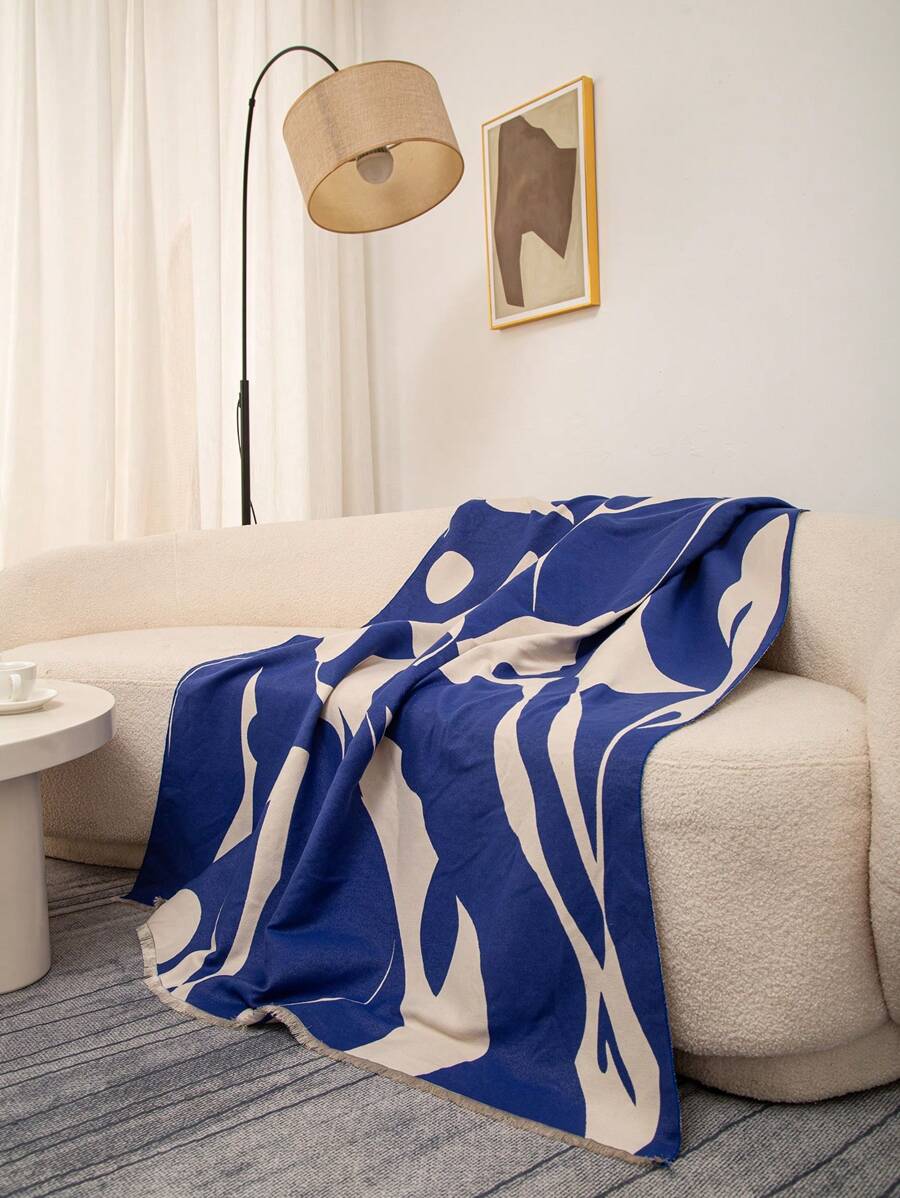 1pc Faux Cashmere Blue Minimalist Abstract Pattern Office Sofa Jacquard -8